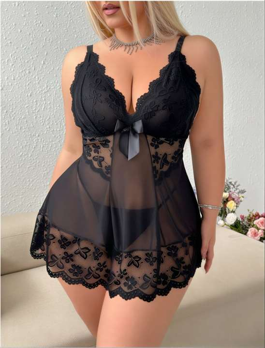 Büyük Beden Kırmızı Dantelli Babydoll