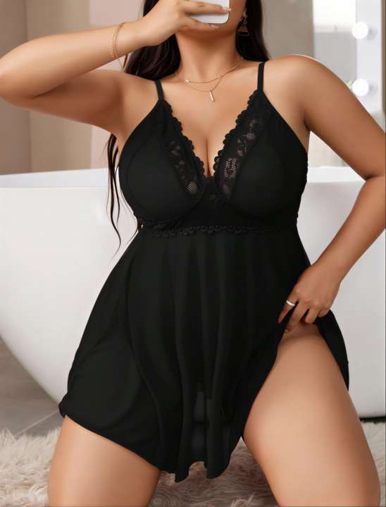 Büyük Beden Pembe Bağlamalı Babydoll