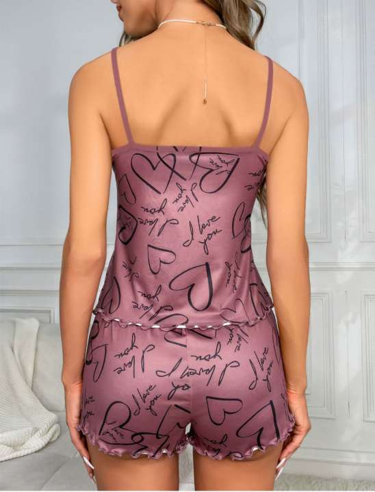 Mürdüm Yazılı Baskılı Pijama Takımı