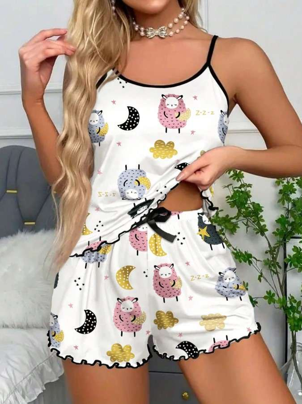 Beyaz Baykuş Desenli Pijama Takımı