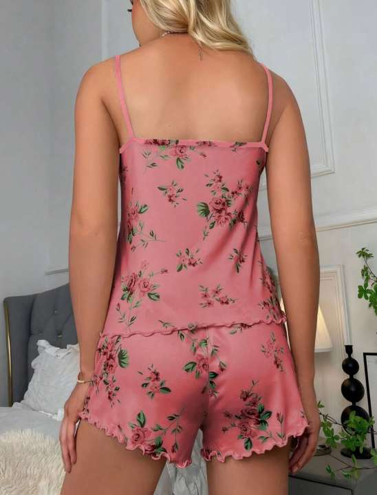 Pembe Çiçek Desenli Pijama Takımı