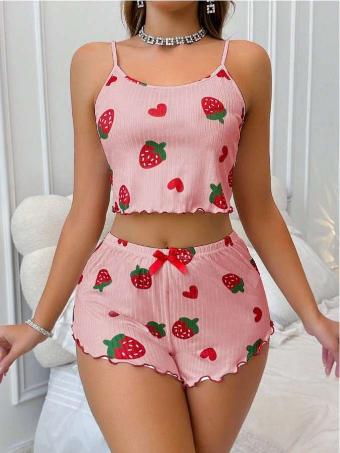 Pembe Fırfırlı Şort Takımı